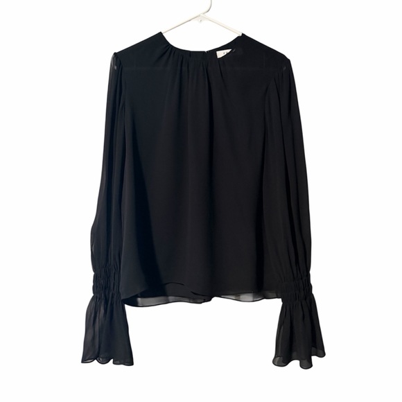Frame Silk Shirred Cuff Blouse In Noir Size M - Picture 3 of 7